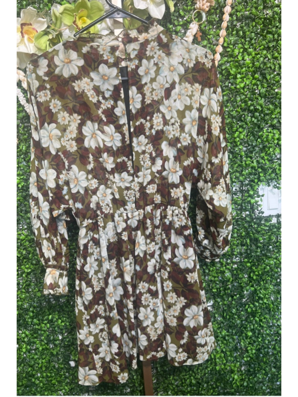 ZARA Floral Ruffle Mini Romper XS Brown White summer Bloggers Favorite Oversize - Picture 14 of 16